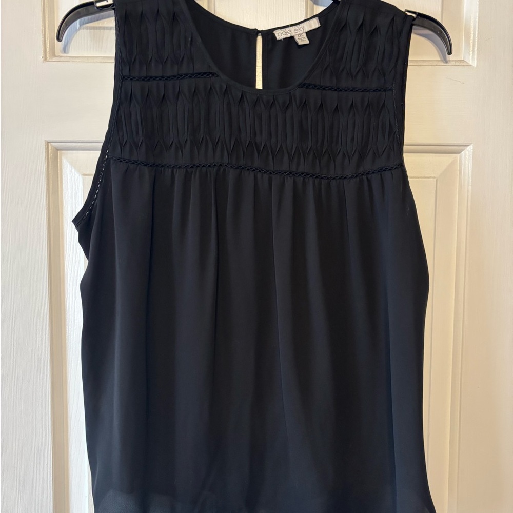 Black Smocked Sleeveless Blouse with Round Neckline